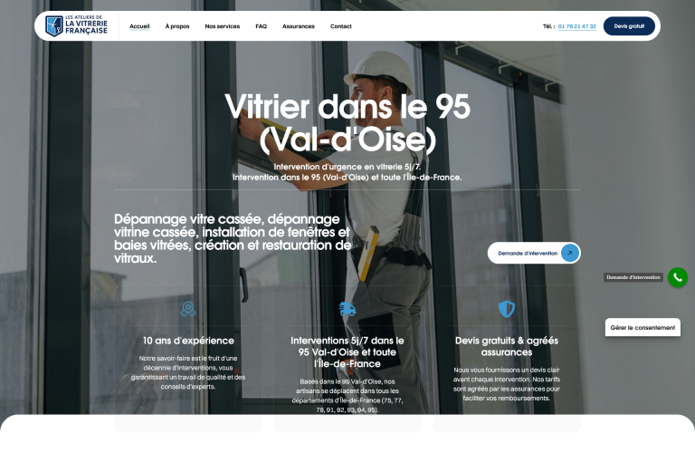 Référencement naturel SEO 95 : La vitrerie Française 1ère sur vitrier 95