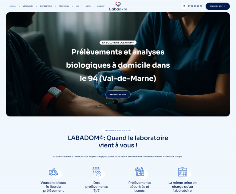Référencement naturel SEO : LABADOM 1er sur prise de sang à domicile 94