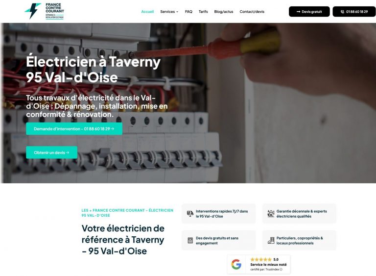 Référencement naturel SEO 95 : France contre courant 1er sur électricien Taverny