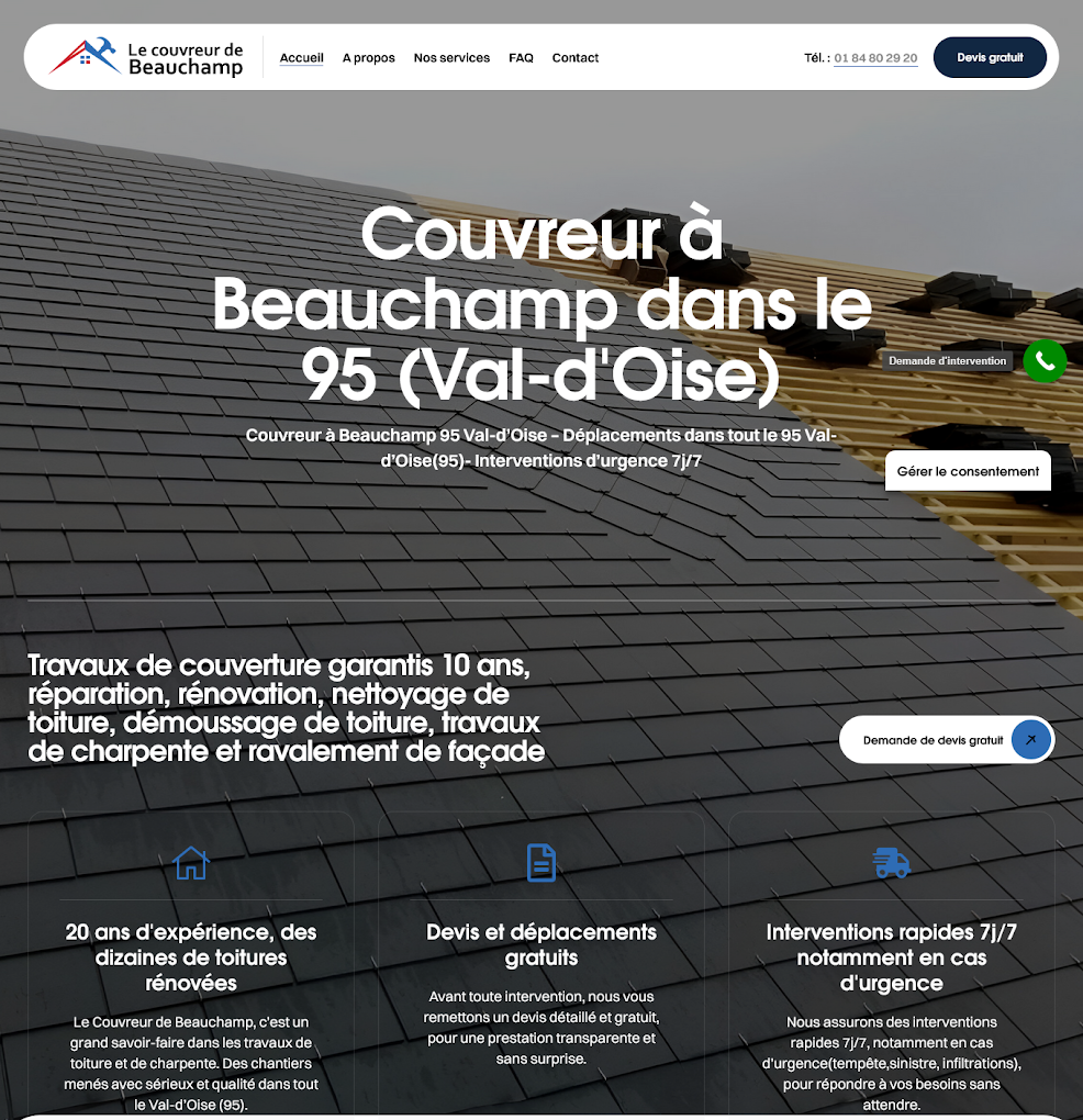 Agence de référencement naturel SEO 95 : Couvreur de Beauchamp 1er sur Google