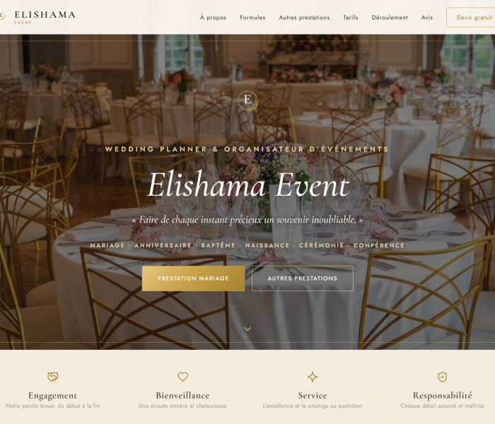 Création de site internet 95 - Elishama Event, wedding planner et organisateur d'événements