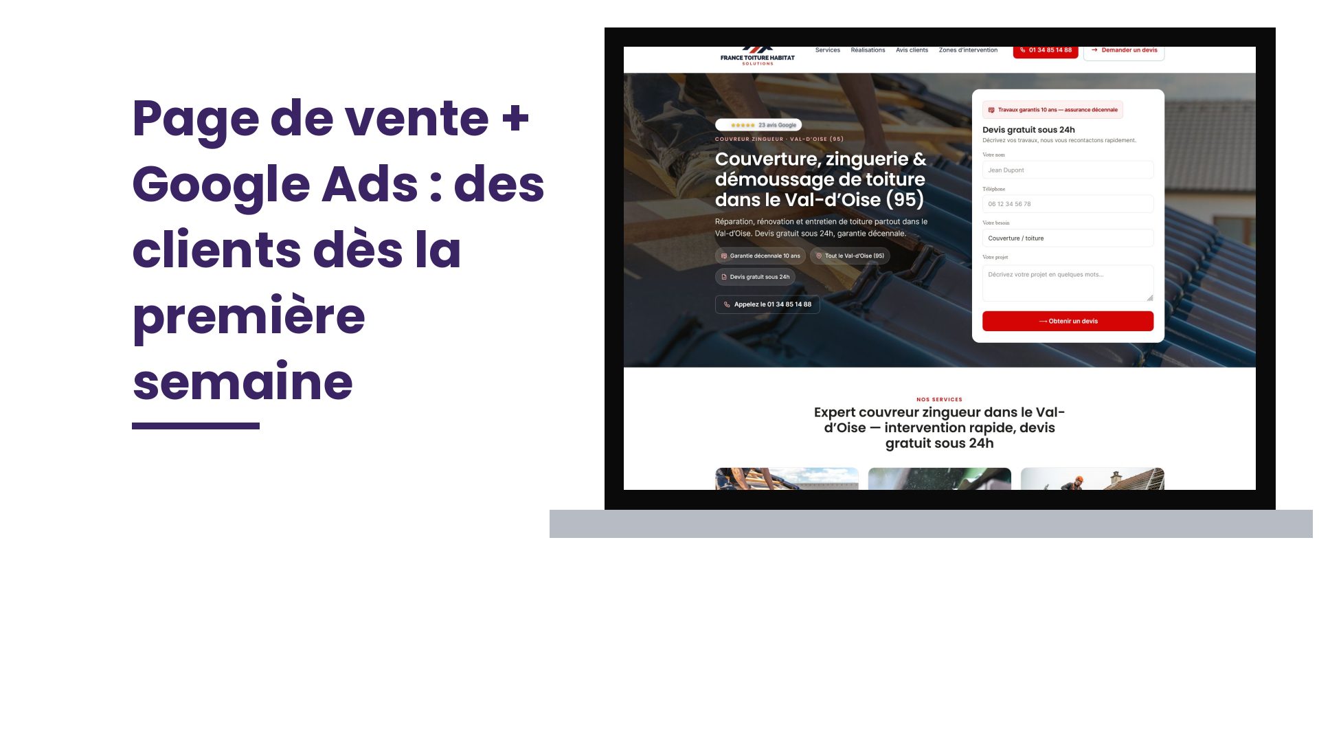 Création de site internet 95 Val-d’Oise : page de vente et campagne Google Ads